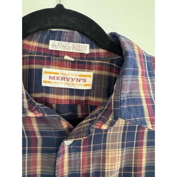 Vintage Men’s Plaid Button Up Shirt Size M Mervyn’s - Picture 4 of 4